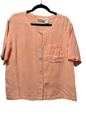Coldwater Creek Womens Peach Button-Up Linen Blouse Size S Pre-Shrunk